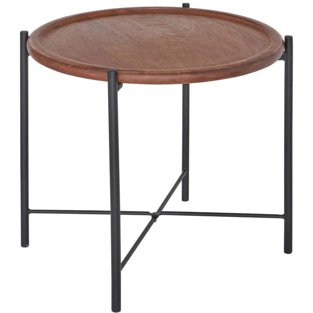 Atmosphera Créateur d'intérieur® Ronde bijzettafel met mangohouten blad en stalen onderstel METSA Marron