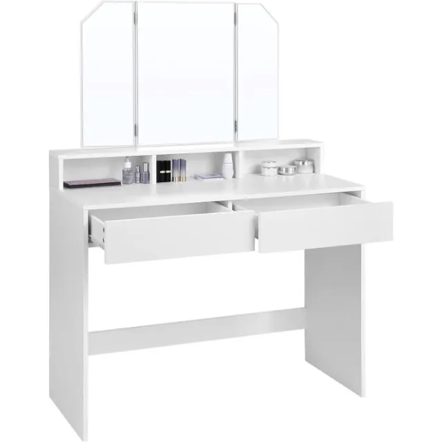 MAZAZU MIRA Home - Kaptafel - Make up tafel met spiegel - Spaanplaat - Wit - 40x100x142