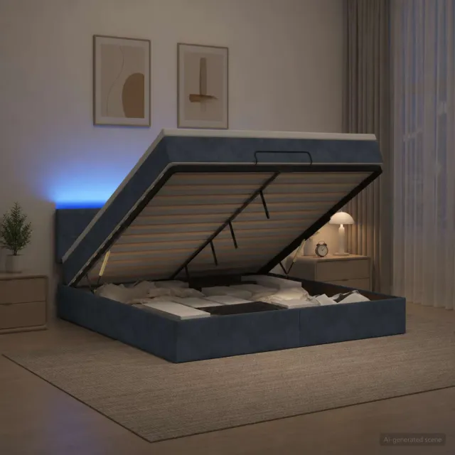 vidaXL Ottoman Bed met Matrassen en LED Donkergrijs 140 x 190 cm