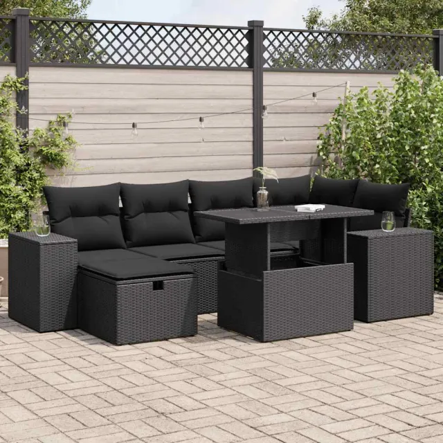 vidaXL 8-delige Loungeset met kussens poly rattan zwart, foto 2