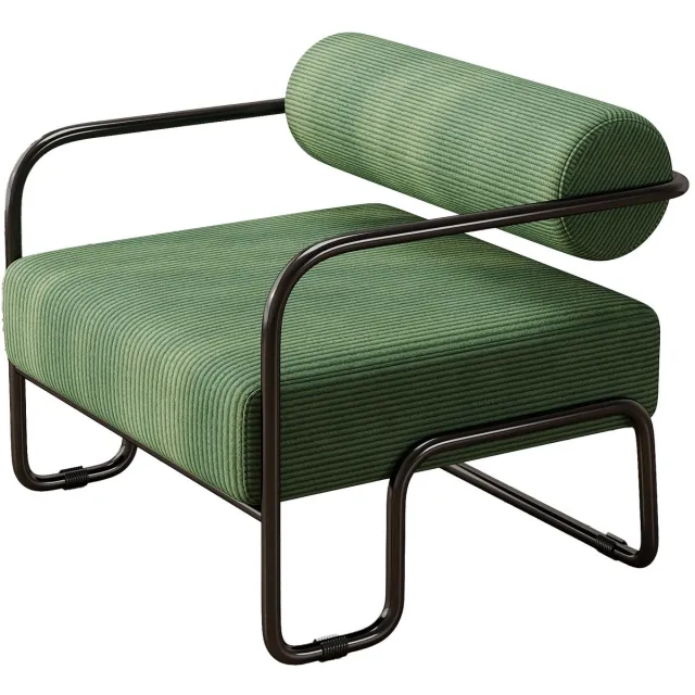 Merax Moderne Loungefauteuil Groen - Zachte Ribstof Bekleding - Zwart Metalen Frame - Compacte Fauteuil voor Woonkamer Slaapkamer en Kantoor