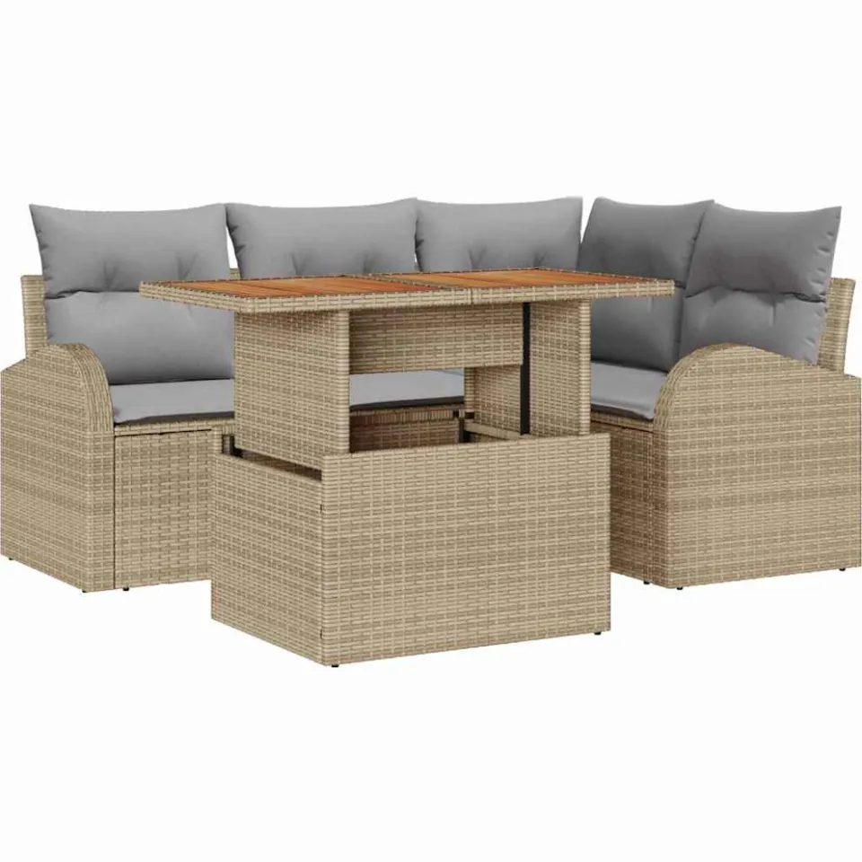 vidaXL Tuin Sofa Set 5 st Beige Poly riet