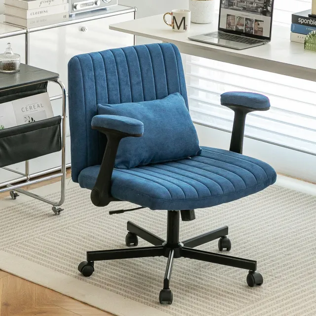 REDOM Bureaustoel - Hoogteverstelbaar en draaibaar - Klapbare armleuningen - Met wielen - Moderne stijl - Thuiswerkplek - Stof - Blauw - 76 x 92,9 cm