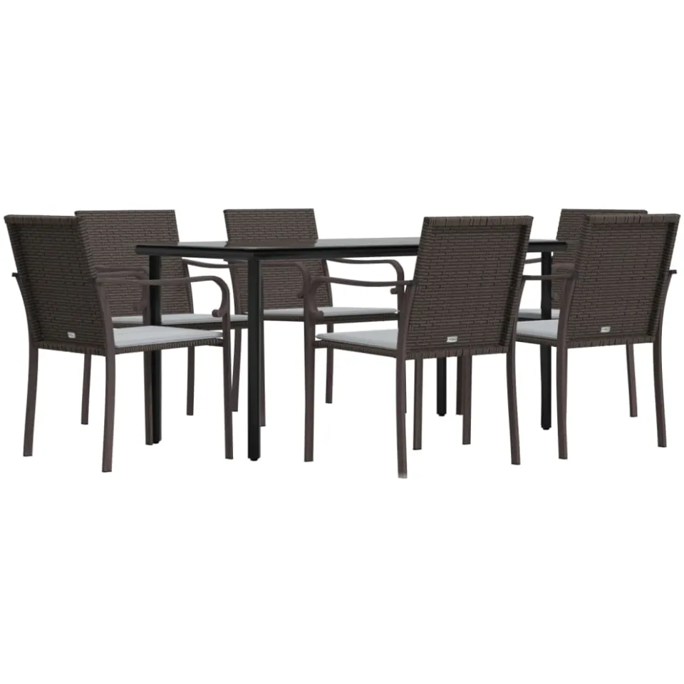 vidaXL 7-delige Tuinset met kussens poly rattan en staal Bruin