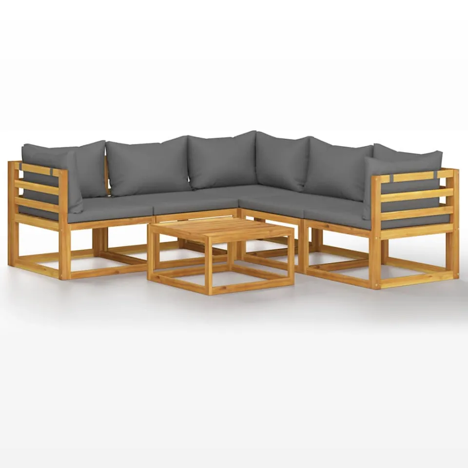 vidaXL 6-delige Loungeset met kussens massief acaciahout grijs, foto 3