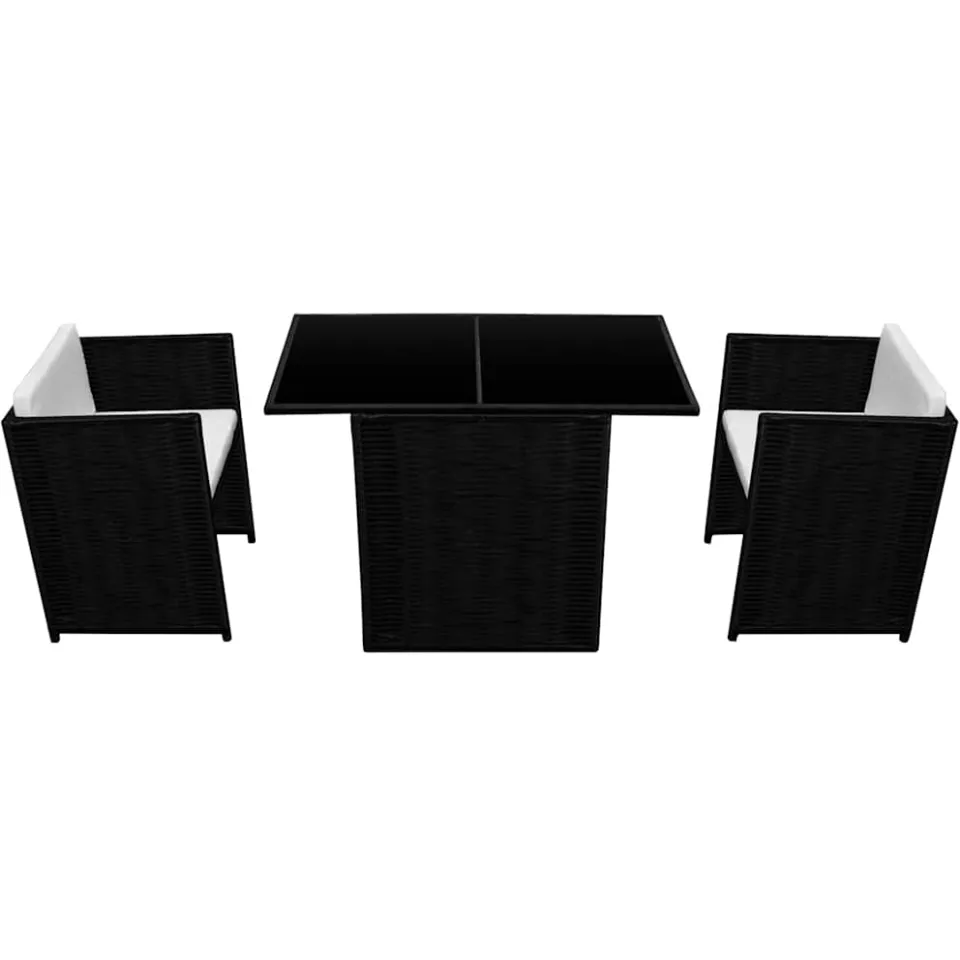 vidaXL 3-delige Bistroset met kussens poly rattan zwart, foto 4