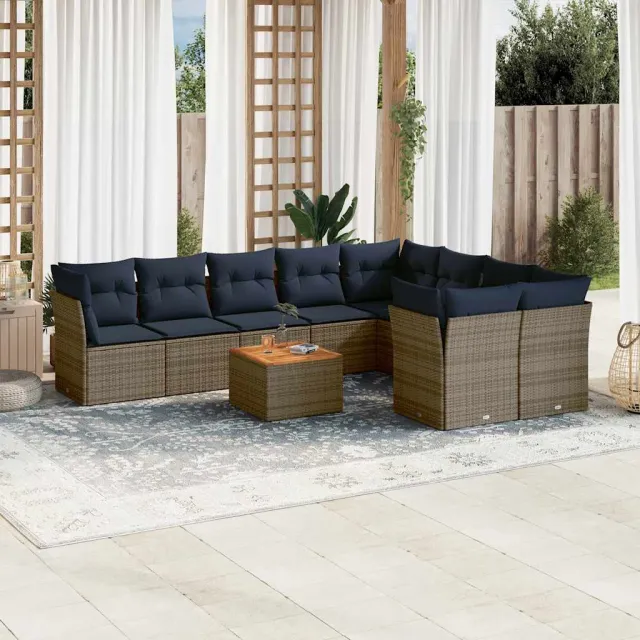 vidaXL 10-delige Loungeset met kussens poly rattan grijs, foto 2