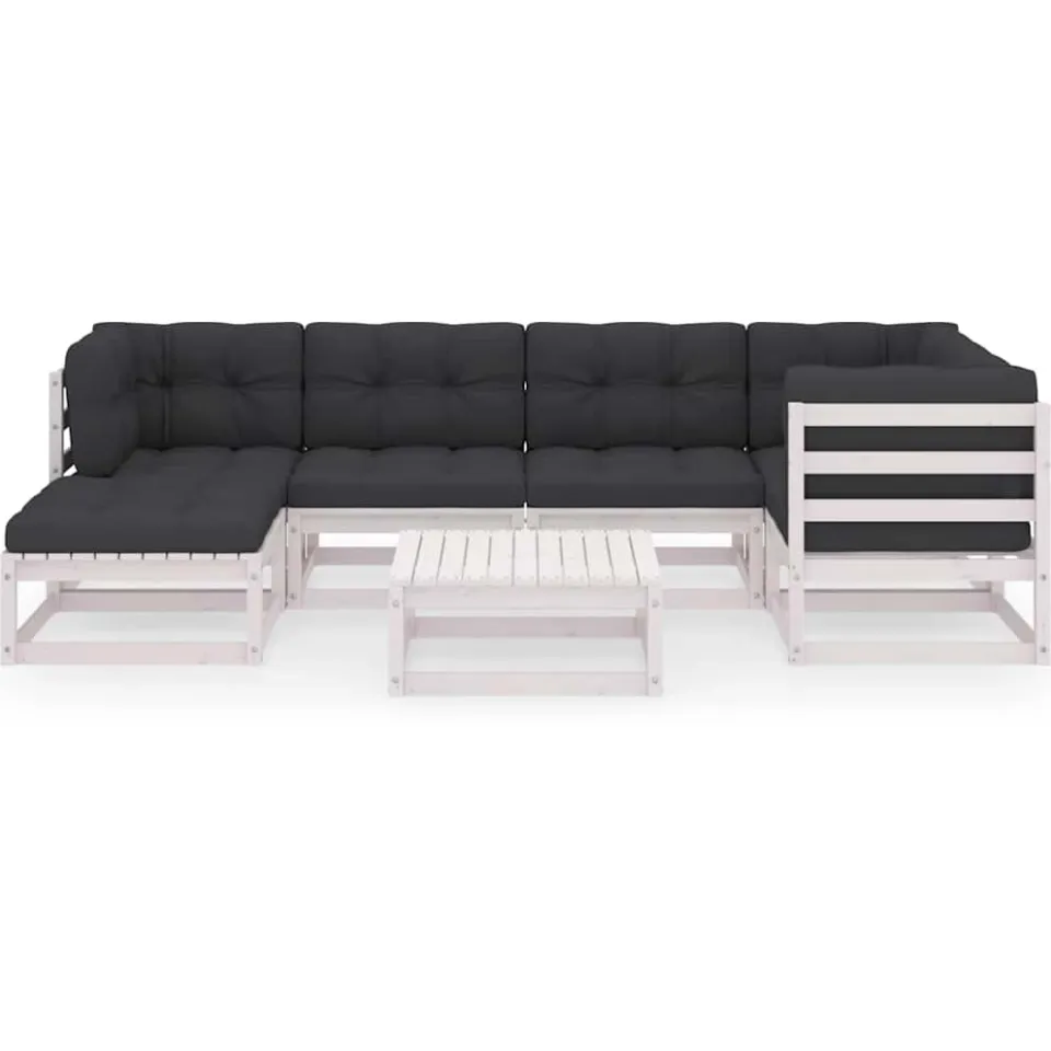 vidaXL 7-delige Loungeset met kussens massief grenenhout Wit