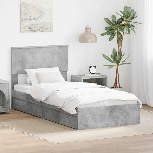 vidaXL Opslag bed met lade Beton Grijs 90 x 190 cm Bewerkt hout