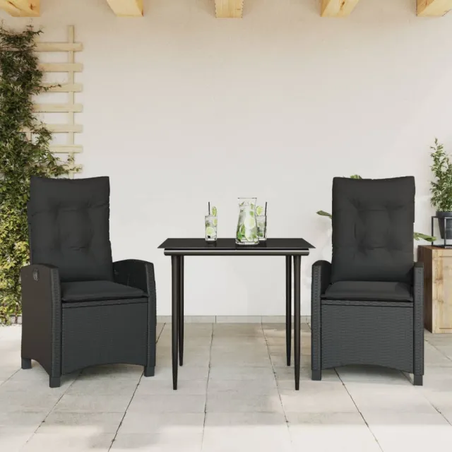 vidaXL 3-delige Tuinset met kussens poly rattan zwart