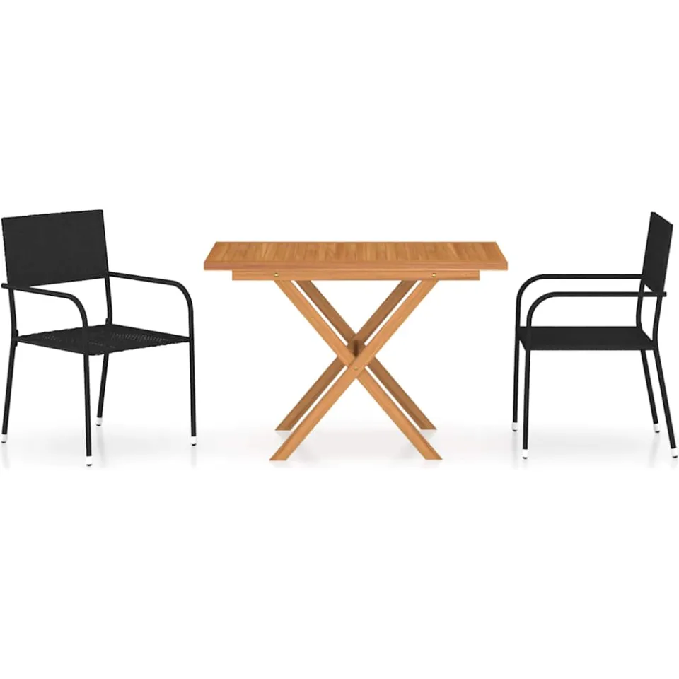 vidaXL 3-delige Tuinset poly rattan en massief acaciahout zwart, foto 3