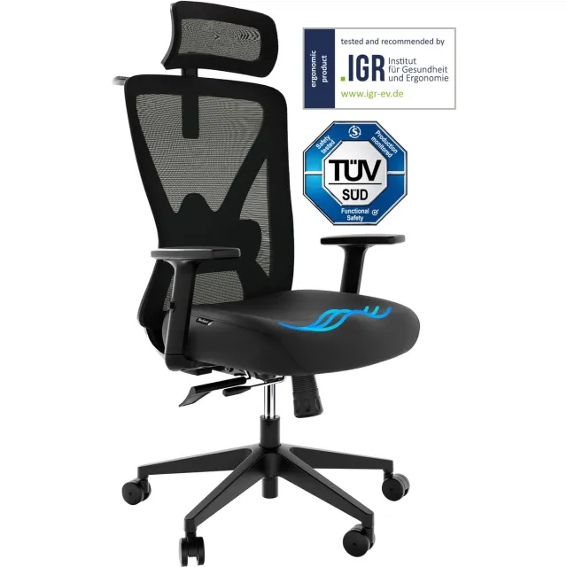 Backerz Mesh Ergonomische Bureaustoel - Bureaustoelen voor Volwassenen tot 150kg - Office Chair NEN-EN1335 Zwart