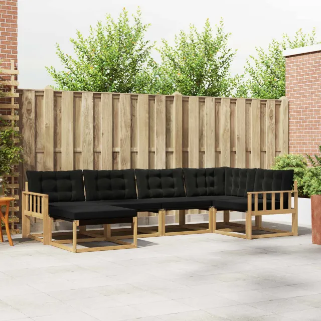 vidaXL Buiten bankenset 6 st Wit en zwart Massief Acaciahout