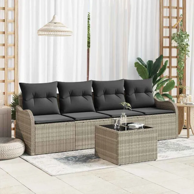 vidaXL Tuin Sofa Set Lichtgrijs poly rattan, foto 2