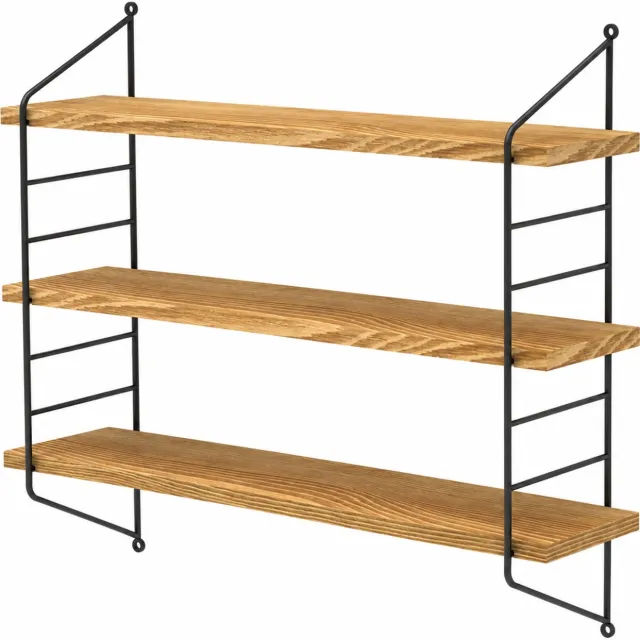MokoHub Drijvende Wandplank 3-Laags - Industrieel Metaal en Geschroeid Hout - Wandmontage - 58x15x54.5 cm - Bruin