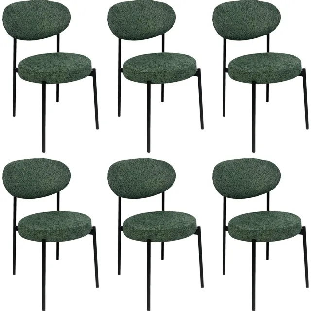 Lina MIA Eetkamerstoelen- Set van 6- Groen-Teddy Stoel-Metalen Poten