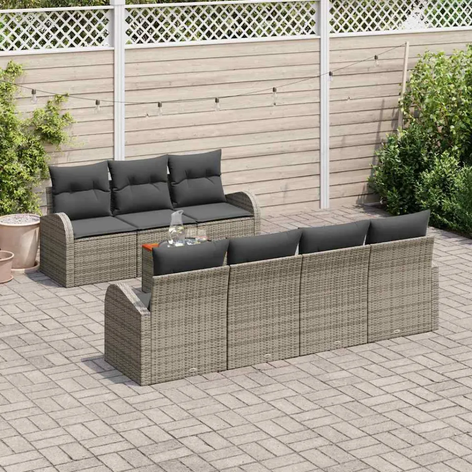vidaXL Tuinbankenset 8 st Grijs poly rattan, foto 3