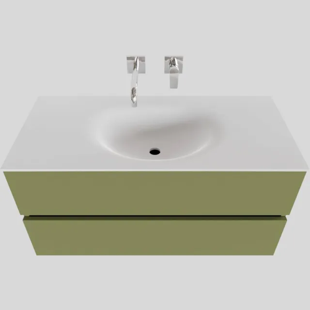Boss & Wessing Badkamermeubel Solid Surface BWS Stockholm 100x46 cm Midden Mat Groen (zonder kraangat)