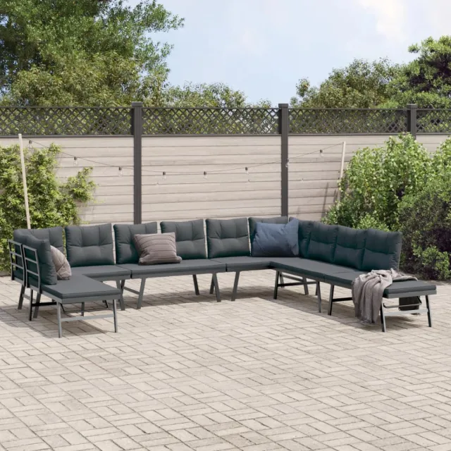 vidaXL 7-delige Tuinbankenset met kussens gepoedercoat staal zwart, foto 2