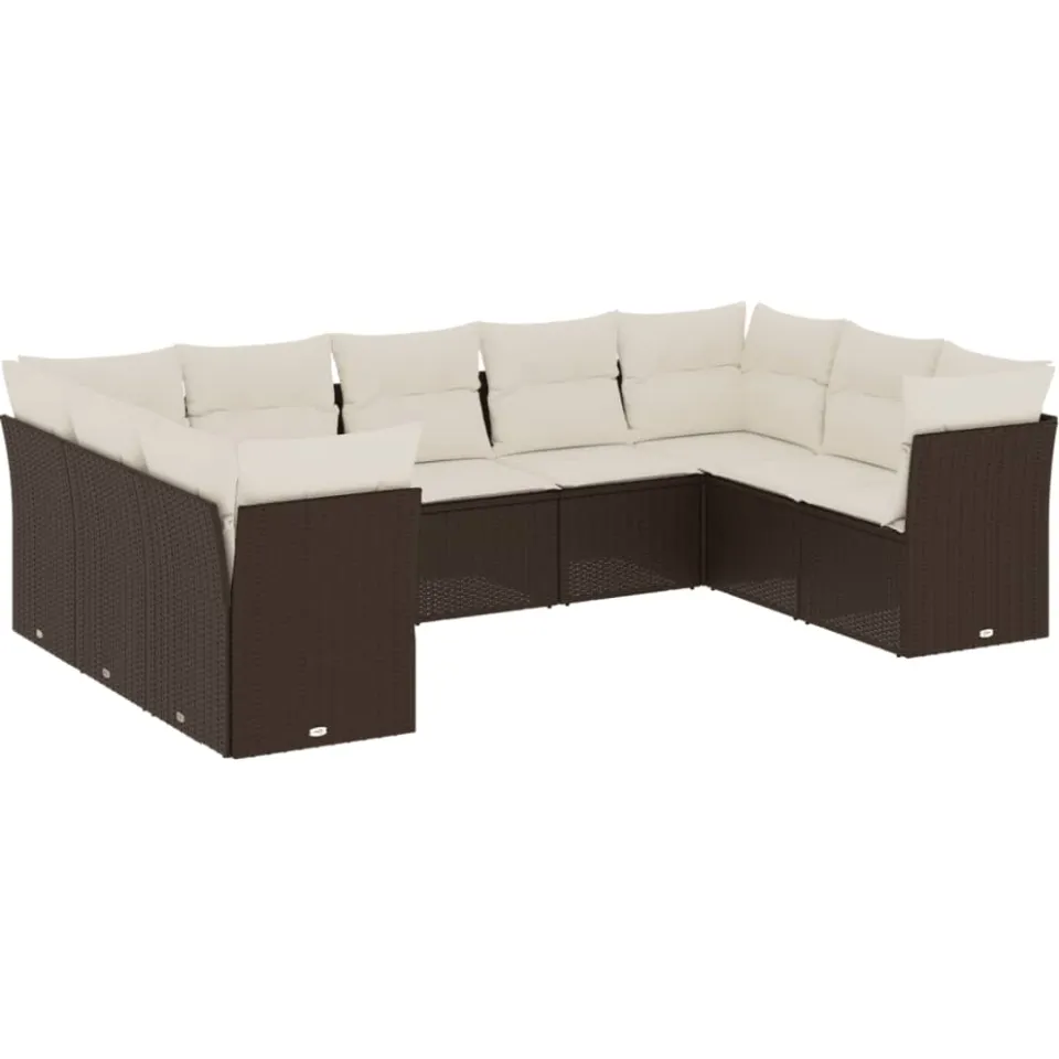 vidaXL 9-delige Loungeset met kussens poly rattan bruin, foto 3