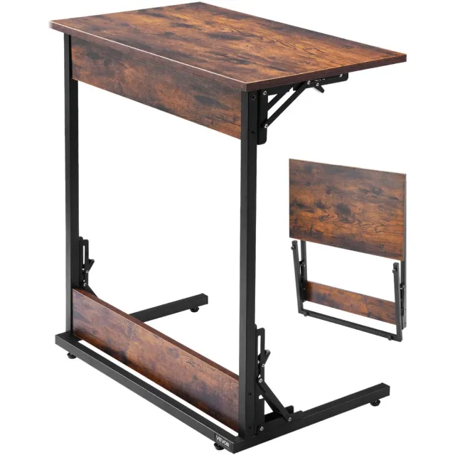 Vevor Bijzettafel Salontafel Opvouwbaar Met Metalen Frame en Verstelbare Voeten, C-Vormige Salontafel voor Woonkamer Slaapkamer Kantoor 60 X 37 X 70 Cm Tv-Lade, Salontafel Bruin en Zwart