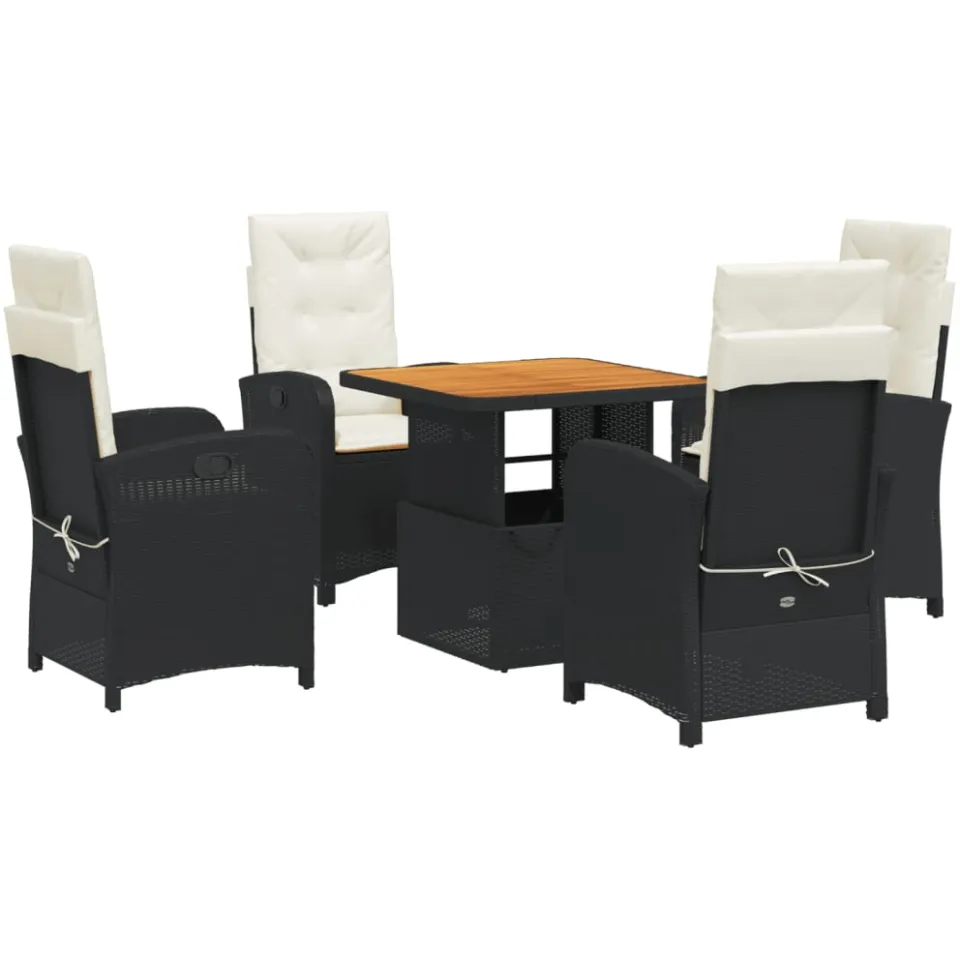 vidaXL 5-delige Tuinset met kussens poly rattan zwart, foto 3