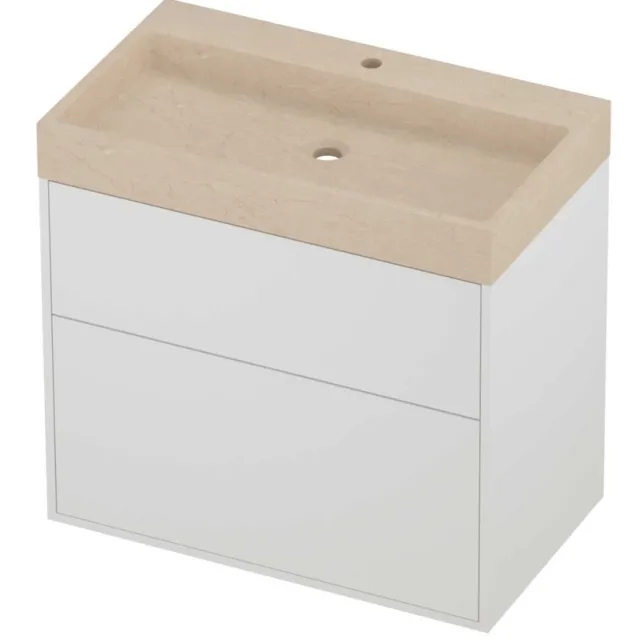 Proline Evoli Badmeubelset Hardsteen Loft 1 Kraangat Voor Grepen 80x46x75 cm Sand Stone Mat White Mat Wit