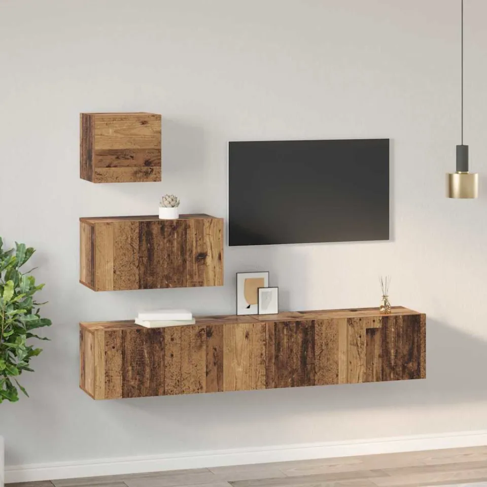 vidaXL Tv-meubelset 4 st 80 x 30 x 30 cm Oud Hout bruin, foto 4