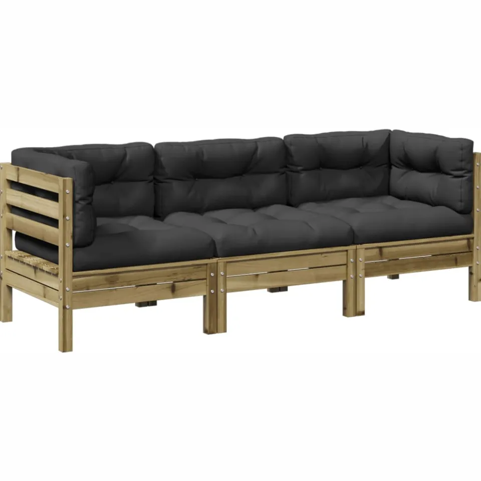 vidaXL 3-delige Loungeset met kussens geïmpregneerd grenenhout Bruin