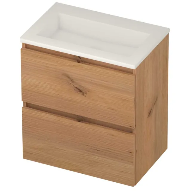 Basic-Line Mood 39 Badmeubelset Acryl Zonder Kraangat Greeploos 60x39x62 cm Whisky Oak Glans Wit