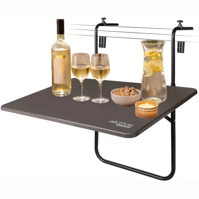 HIXA Aktive Balkontafel - Inklapbaar - Hangend - Zwart - 60x40x60cm - Vouwtafel - Hangtafel - Bijzettafel - Tuintafel