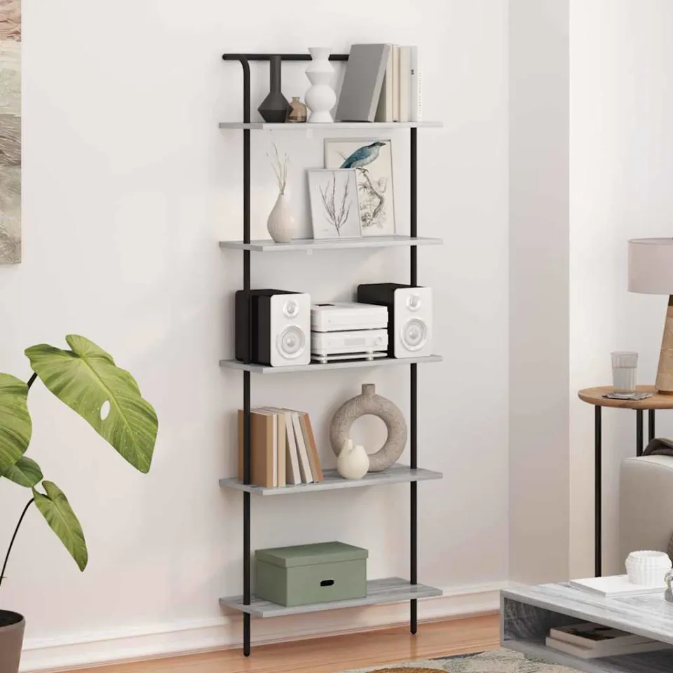 vidaXL Boekenkast 5-laags 60 x 24 x 168 cm Bewerkt hout Grijs Sonoma, foto 4