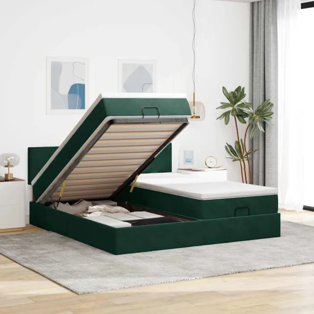 vidaXL Ottoman bed met matrassen en LED's 160x200cm fluweel groen