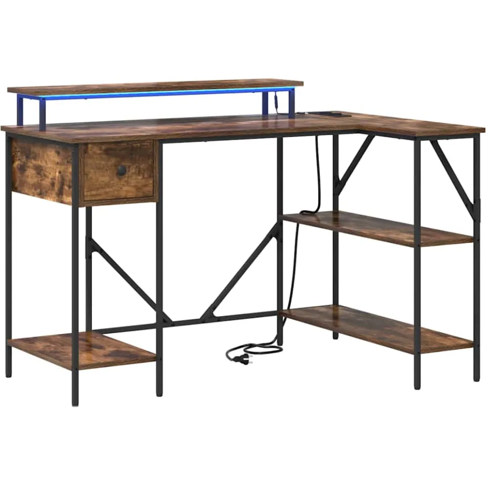 vidaXL Bureau Gerookt eiken 120 x 79 x 86,5 cm Bewerkt hout, foto 3