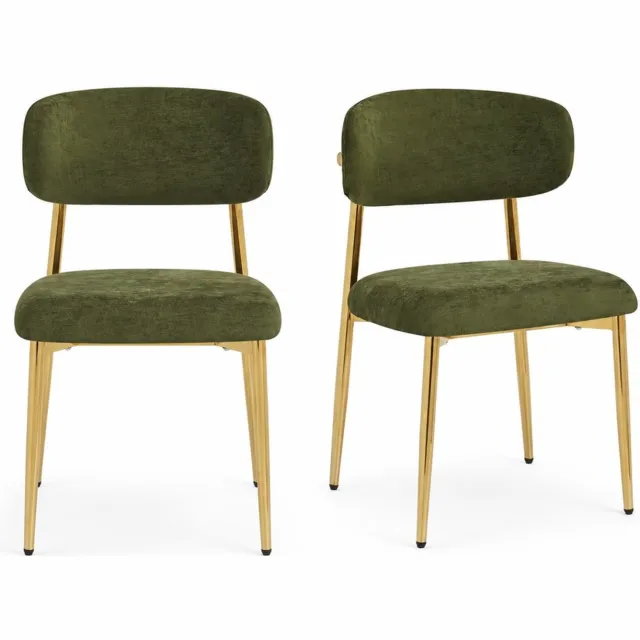 KOMHTOM 2 stuks moderne eetkamerstoelen, gestoffeerde stoelen met hoogteverstelling, goudkleurig frame, draagvermogen tot 125 kg, voor eetkamer, keuken (groen)