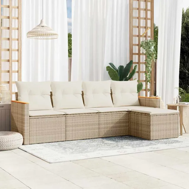 vidaXL 5-delige Loungeset met kussens poly rattan beige, foto 2
