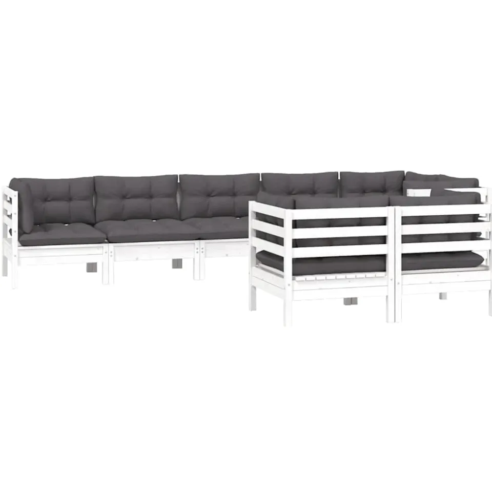 vidaXL 8-delige Loungeset met kussens massief grenenhout wit, foto 3