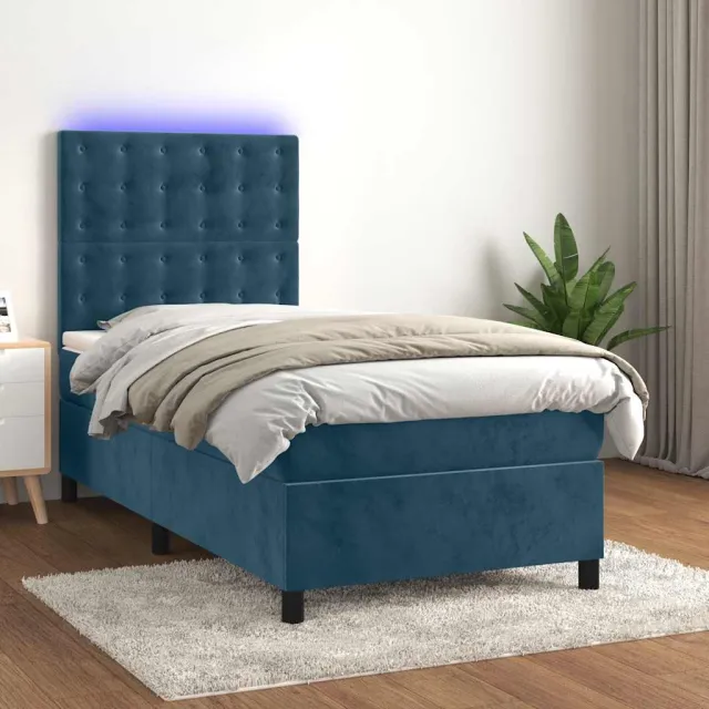vidaXL Boxspring met matras en LED fluweel donkerblauw 90x190 cm blauw
