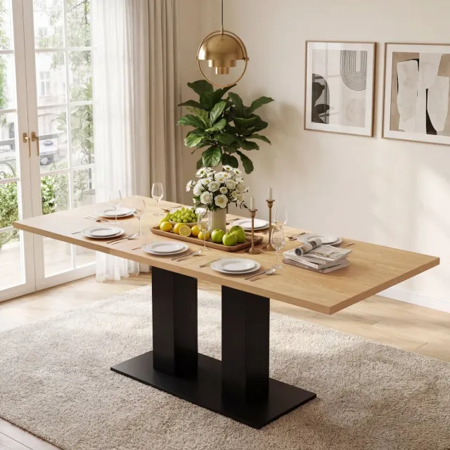 MODFU Uitschuifbare Eettafel - Rechthoekig - Tijdloos Design - Voor Eetkamer - MDF - Naturel - 140-180 X 70 Cm Natuurlijk
