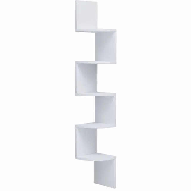 Velmio Wandplank - Stijlvolle Hoekkast - Zwevend Boekenrek - 5 Laags - Boekenplank - 20x20x126 cm - Wit