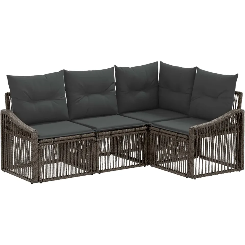 vidaXL Tuinbankenset 4 st 4-zits Grijs poly rattan, foto 3