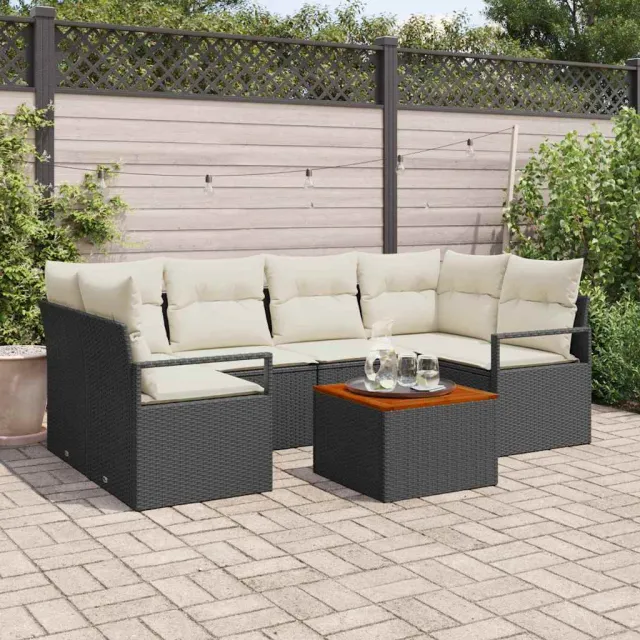 vidaXL Tuinbankenset 7 st Zwart poly rattan, foto 2