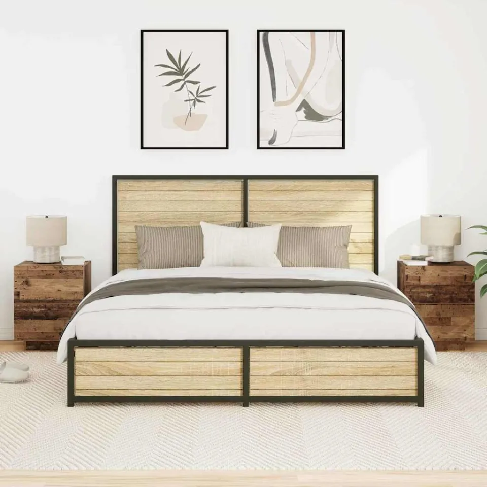 vidaXL Nachtkastje 2 st Oudhout 45 x 40 x 55 cm Bewerkt hout bruin, foto 4