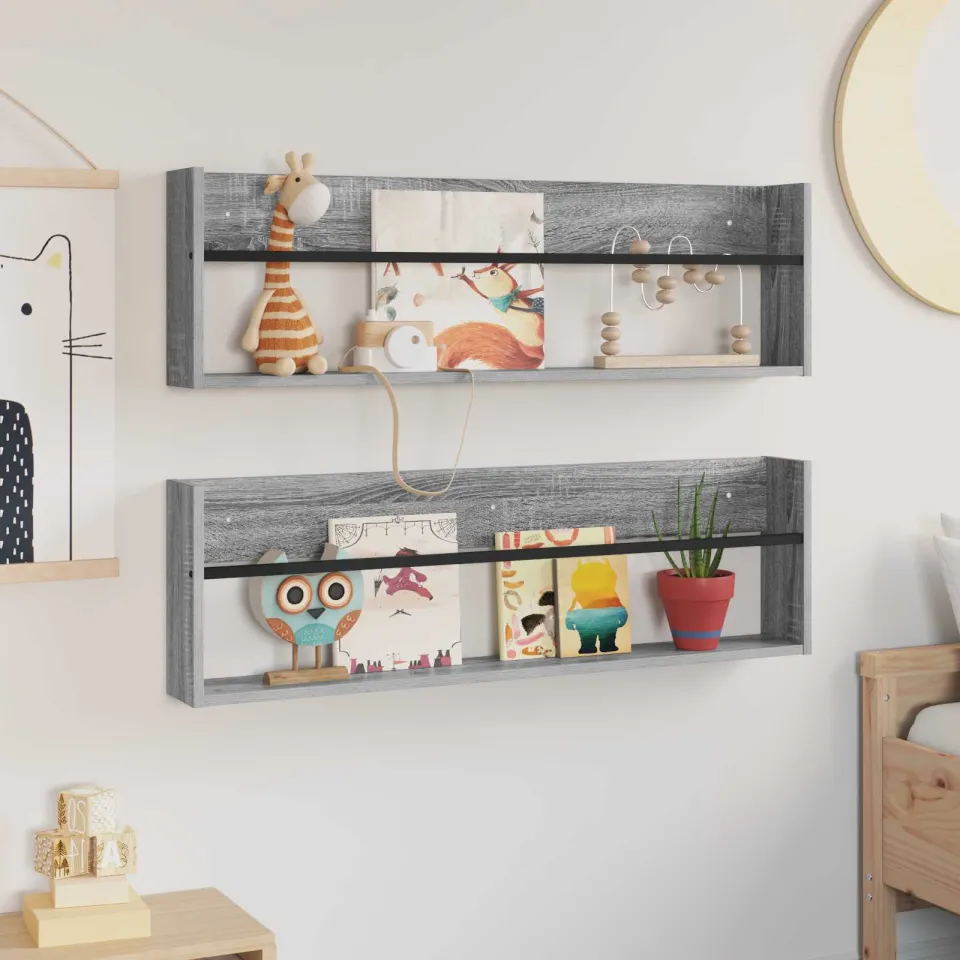 vidaXL Tijdschrift Rek 2 st Grijs Sonoma 100 x 12 x 30 cm Bewerkt hout, foto 4