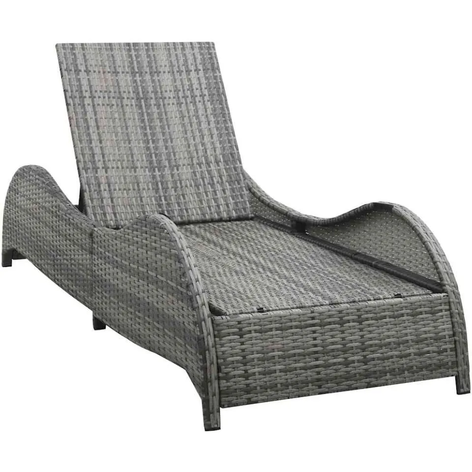 vidaXL Ligbed met kussen poly rattan antraciet, foto 3