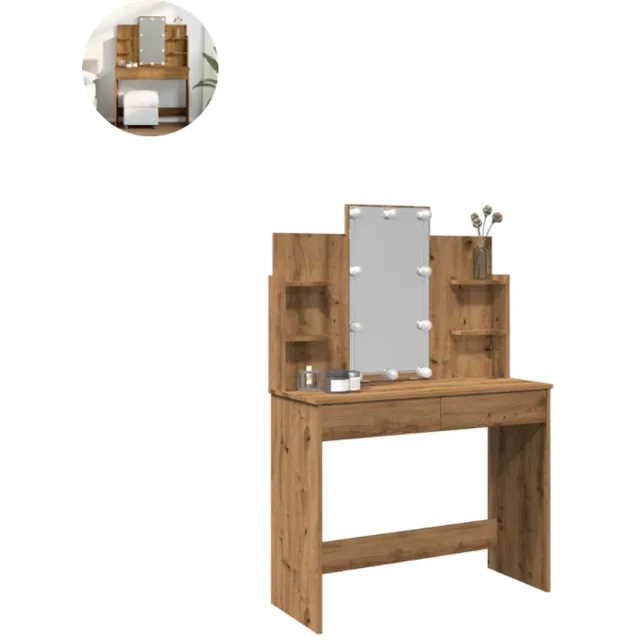 GranMaison Kaptafel met spiegel - Make up tafel - Make up - Toilettafel - Met lades - Artisanaal Eiken