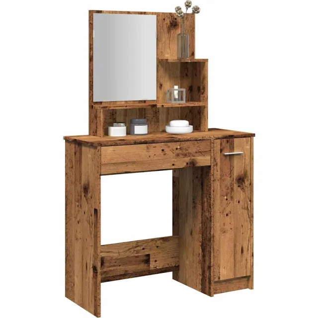 vidaXL Kaptafel met spiegel 86,5x35x136 cm oud houtkleurig Bruin