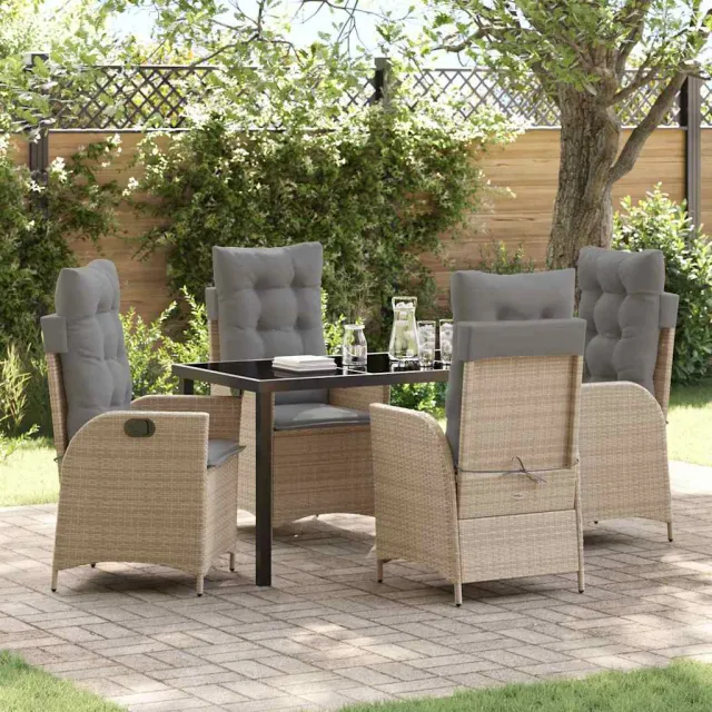 vidaXL Tuin eettafelset 5 st Beige poly rattan, foto 2