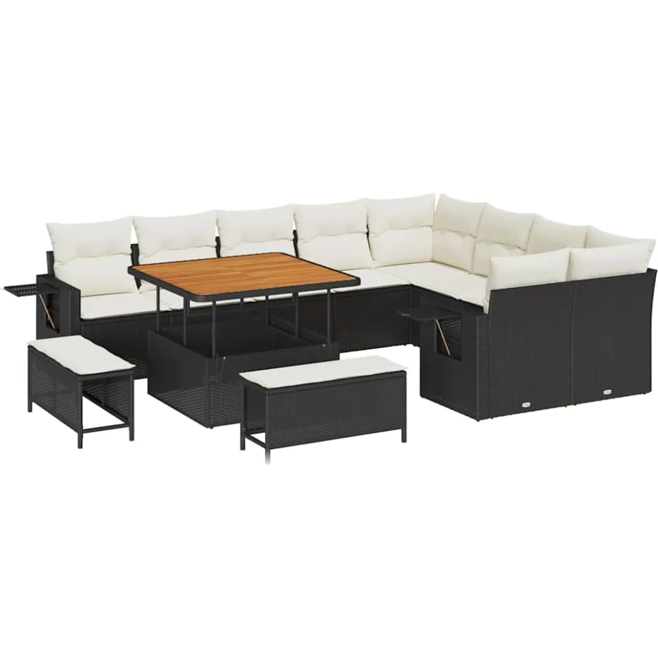 vidaXL Tuinbankenset 12 st Zwart poly rattan