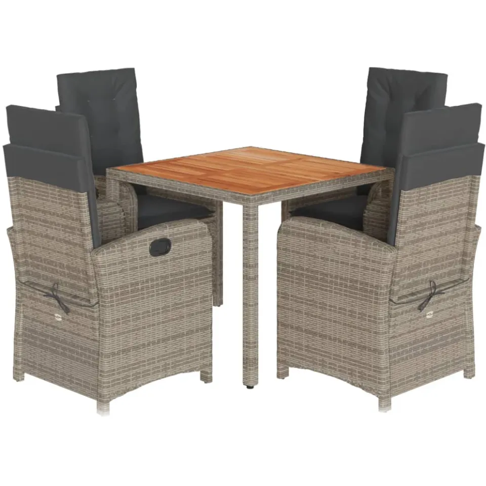 vidaXL 5-delige Tuinset met kussens poly rattan grijs